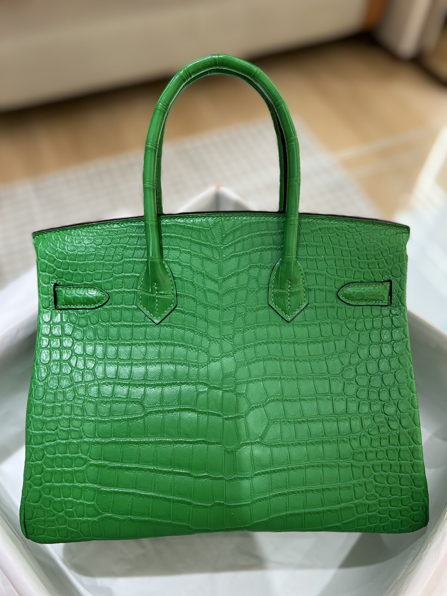 Hermes Birkin 30CM Handmade Bag In Green Crocodile Porosus Matte Skin